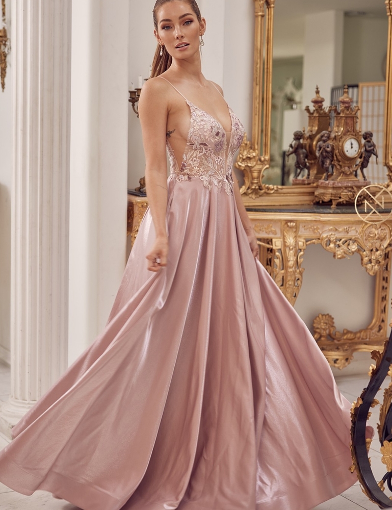 Mauve pink embellished bodice formal evening ball gown